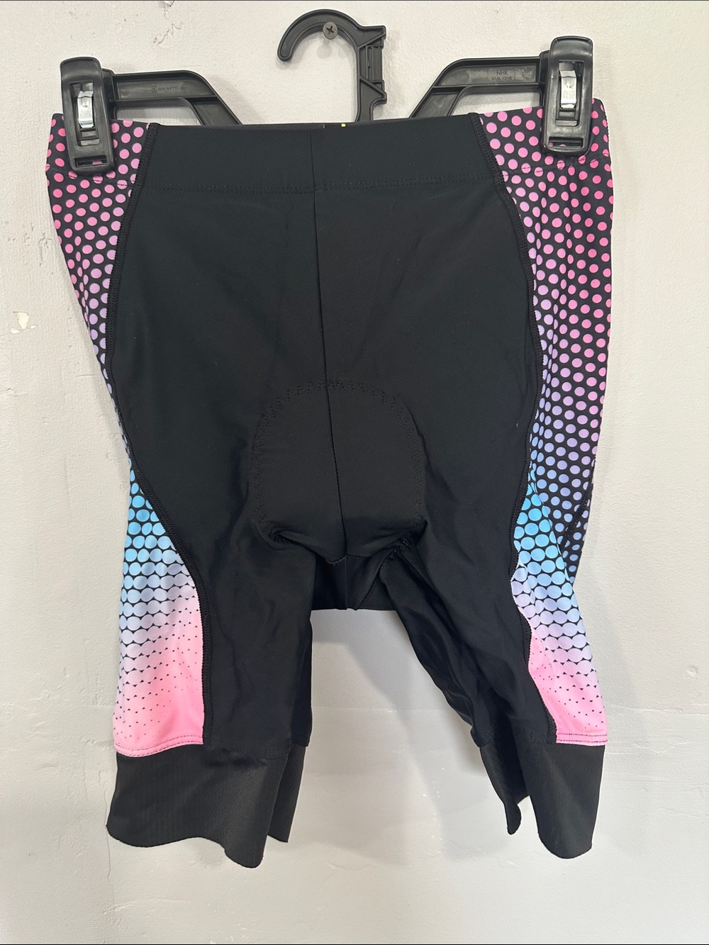 Black Bike Shorts with Pink & Blue Gradient Dot Side Panels
